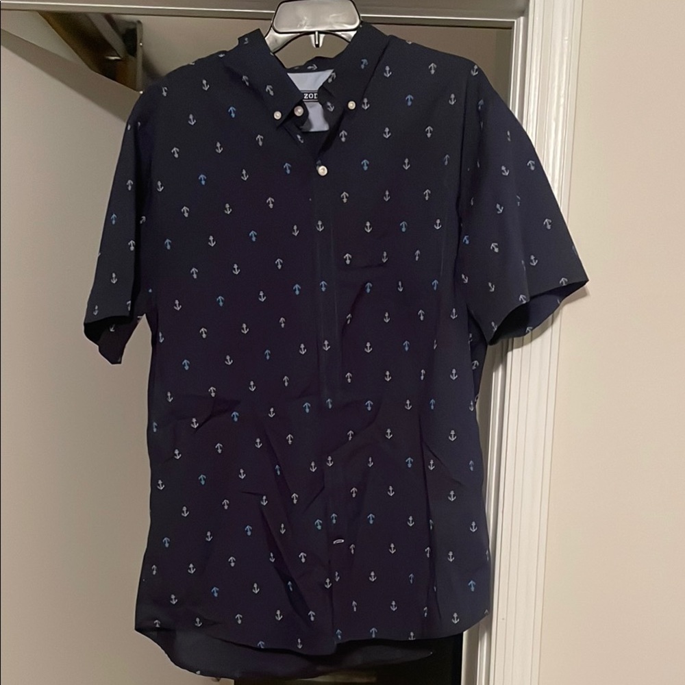 Izod Blue Casual Button Down Shirt with Pattern